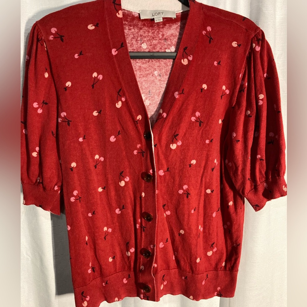 LOFT cherry cardigan